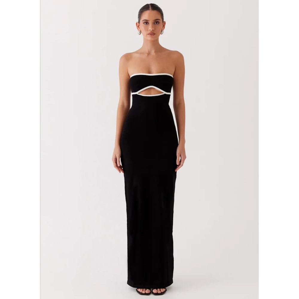 Peppermayo When In Rome Knit Maxi Dress Strapless Cutout Contrast Trim / SZ L/XL - Picture 3 of 16